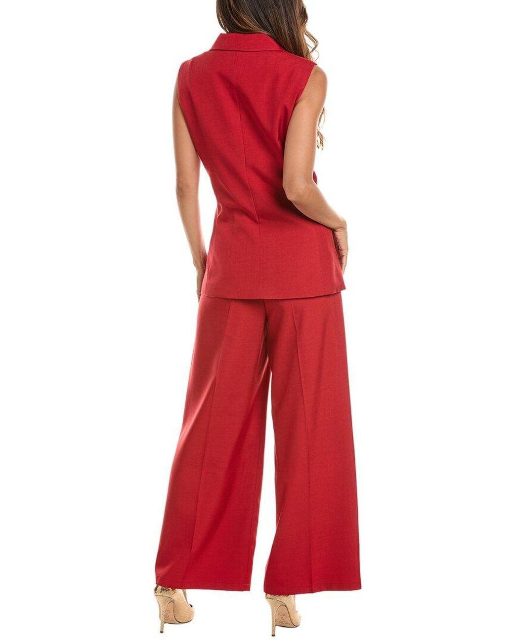 Pascale La Mode Red 2Pc Premium Elegant Blazer & Pant Set