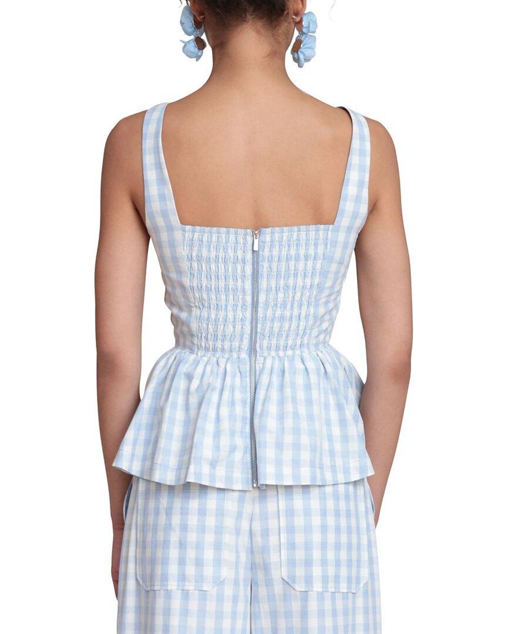 Avec Les Filles Blue Smocked Detail Peplum Top