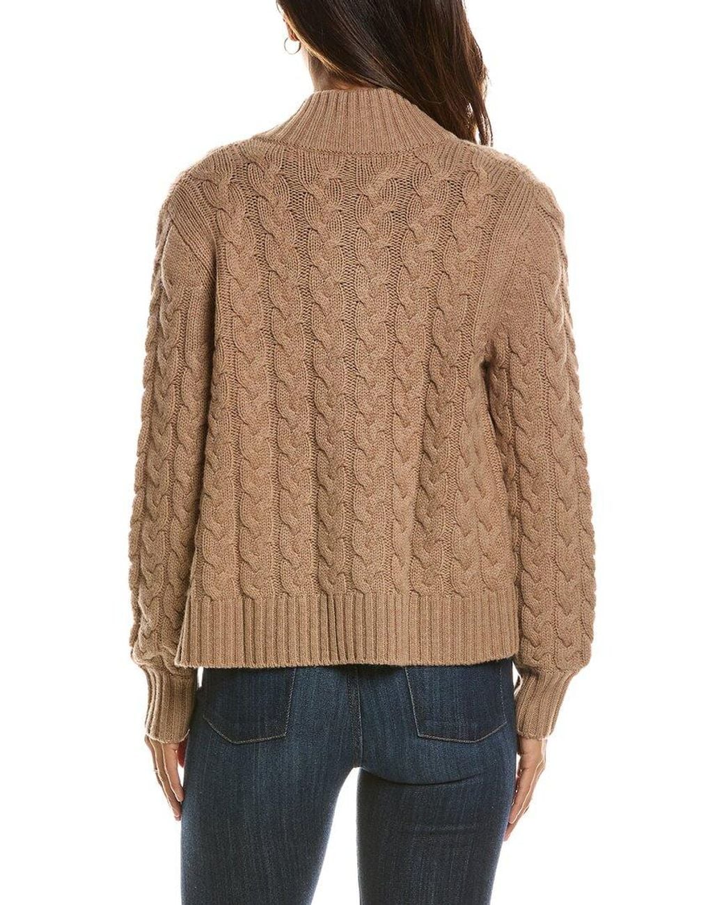 Forte Brown Cable Zip Mock Neck 100% Cashmere Cardigan