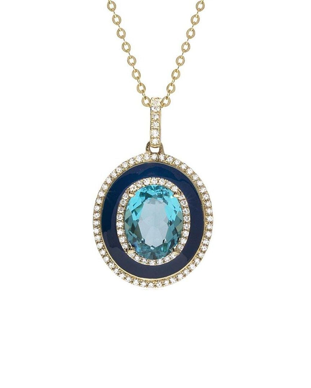 Diana M Fine Jewelry 14k 2.84 Ct. Tw. Diamond & Blue Topaz Enamel Necklace