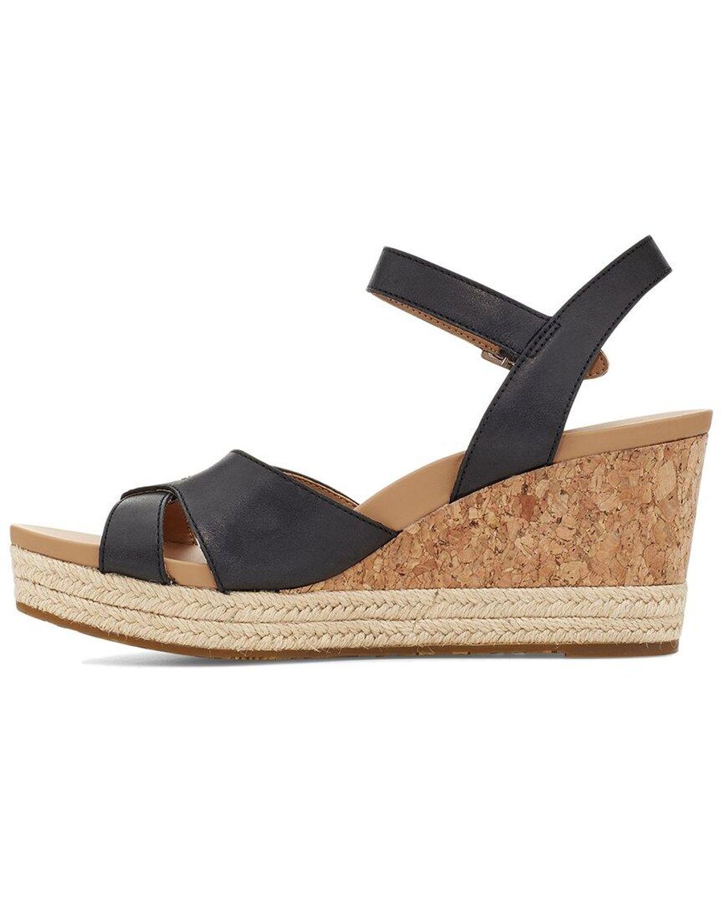 UGG Cloverdale Leather Wedge Sandal in Black | Lyst Canada