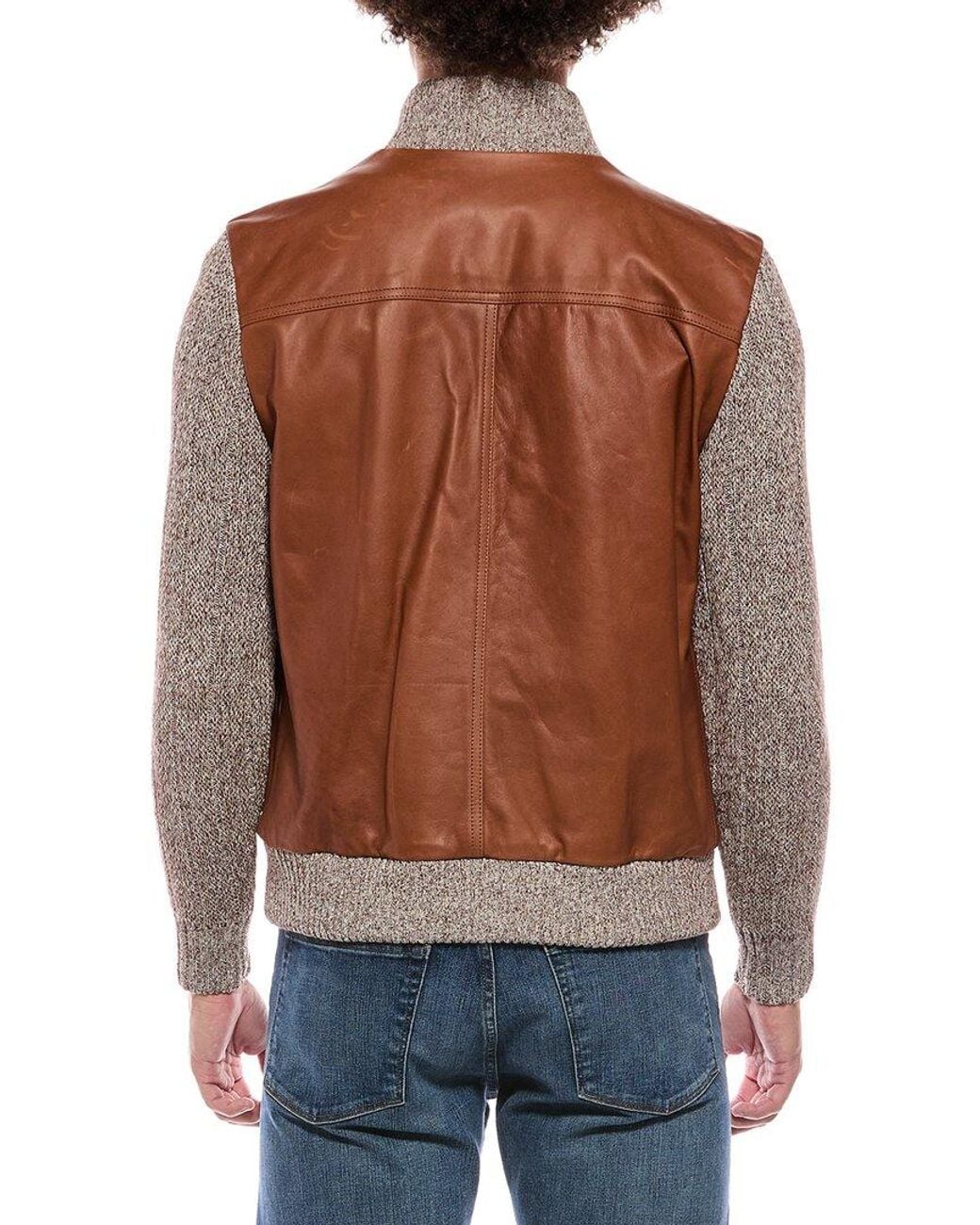 Eleventy Brown Leather Linen-Blend Jacket for men