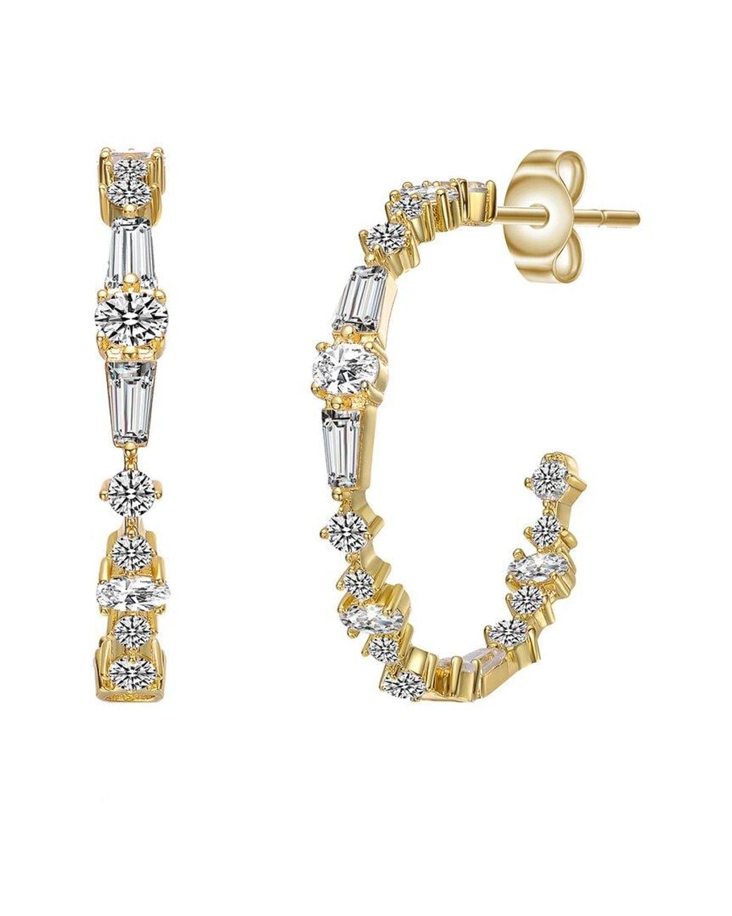 Genevive Jewelry Metallic 14k Over Silver Cz Hoops