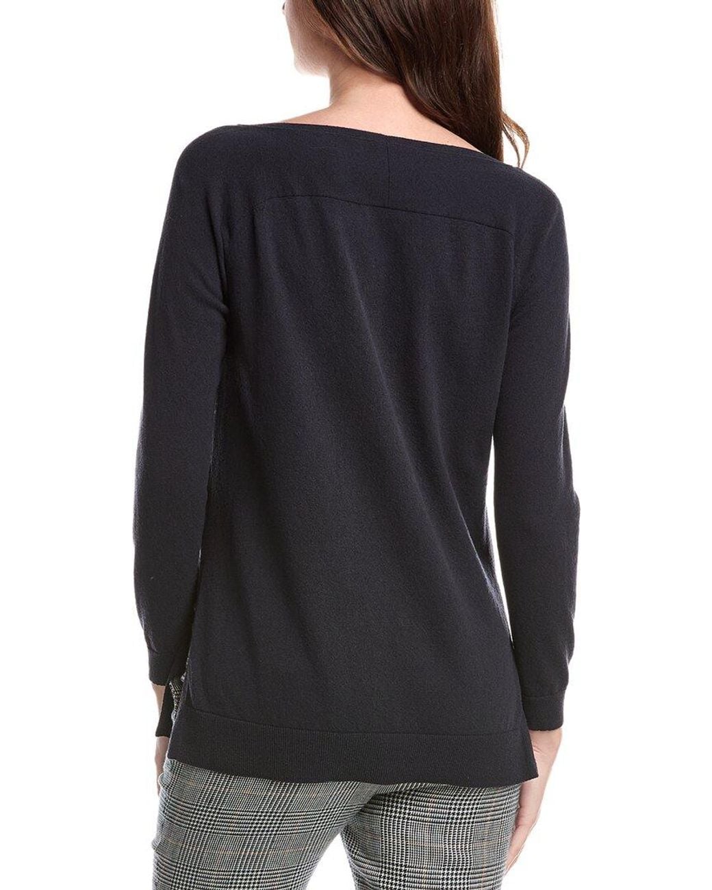 Lafayette 148 New York Black Plaited V-neck Pullover