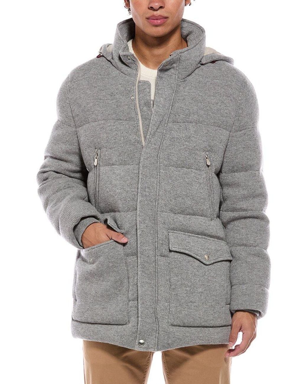 Brunello Cucinelli Gray Knit 100% Cashmere Coat for men