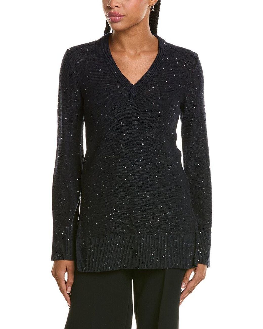 Michael Kors Black Linen-Blend Embellished Sweater