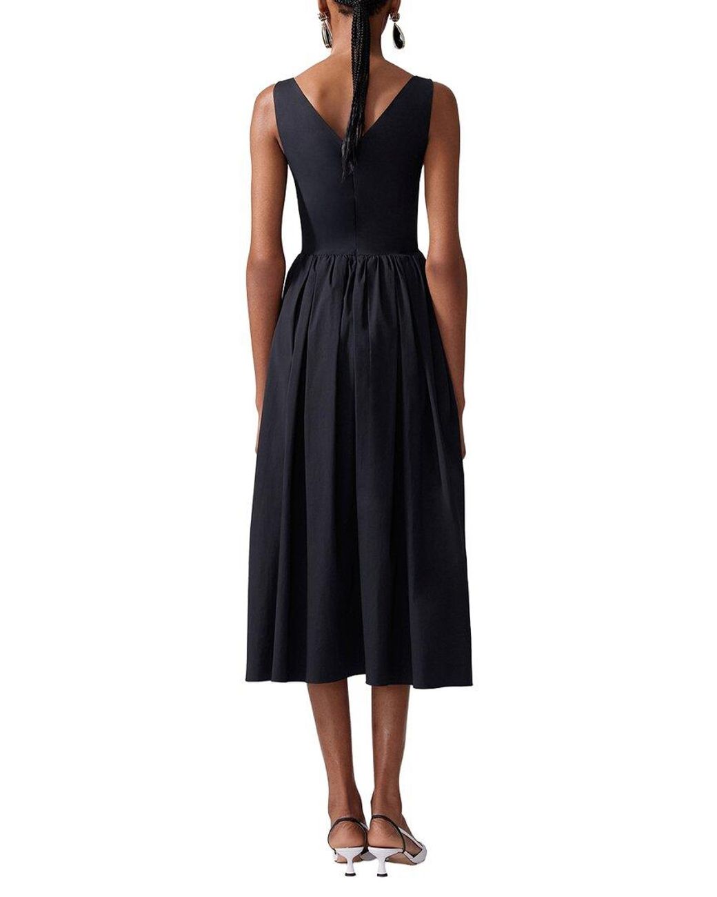 Carolina Herrera Black Gathered V-Neck Midi Dress