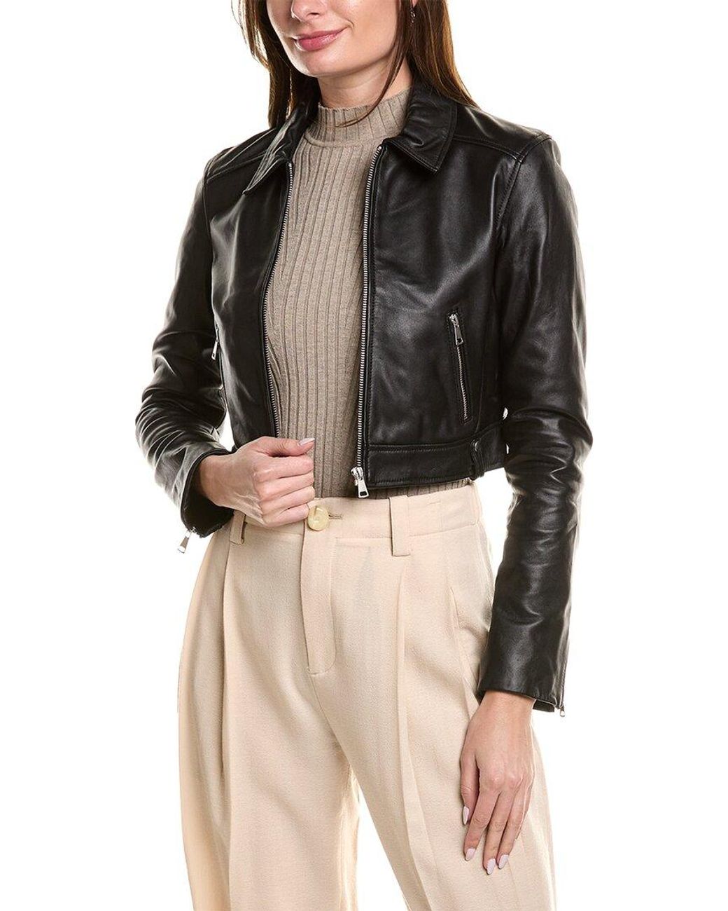 Lamarque Sacha Leather Moto Jacket in Black Lyst