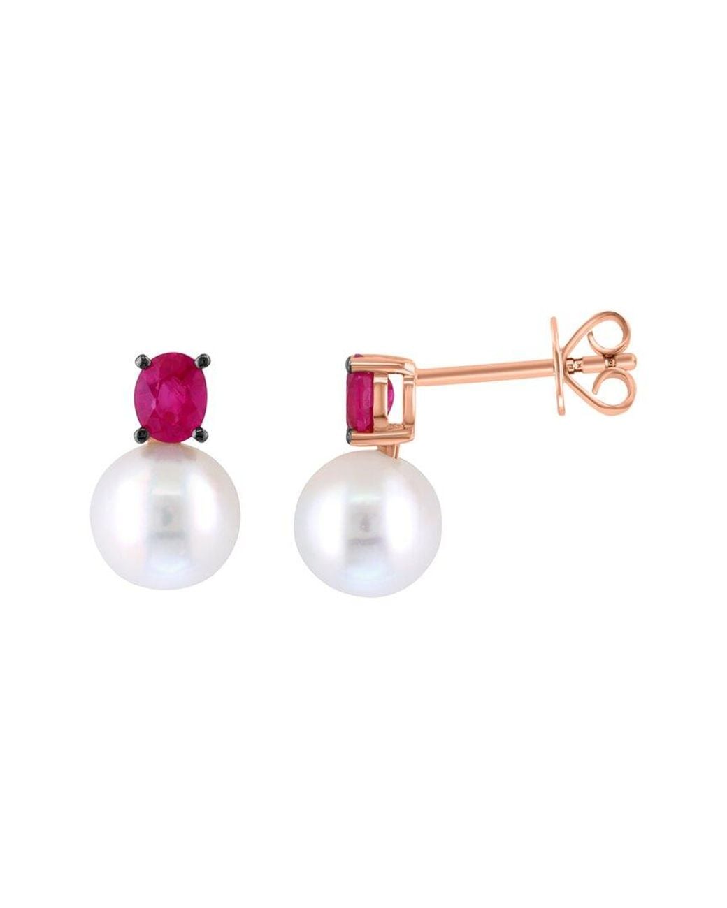 Effy Fine Jewelry Pink 14K Rose 0.43 Ct. Tw. Ruby & 6.5Mm Pearl Earrings
