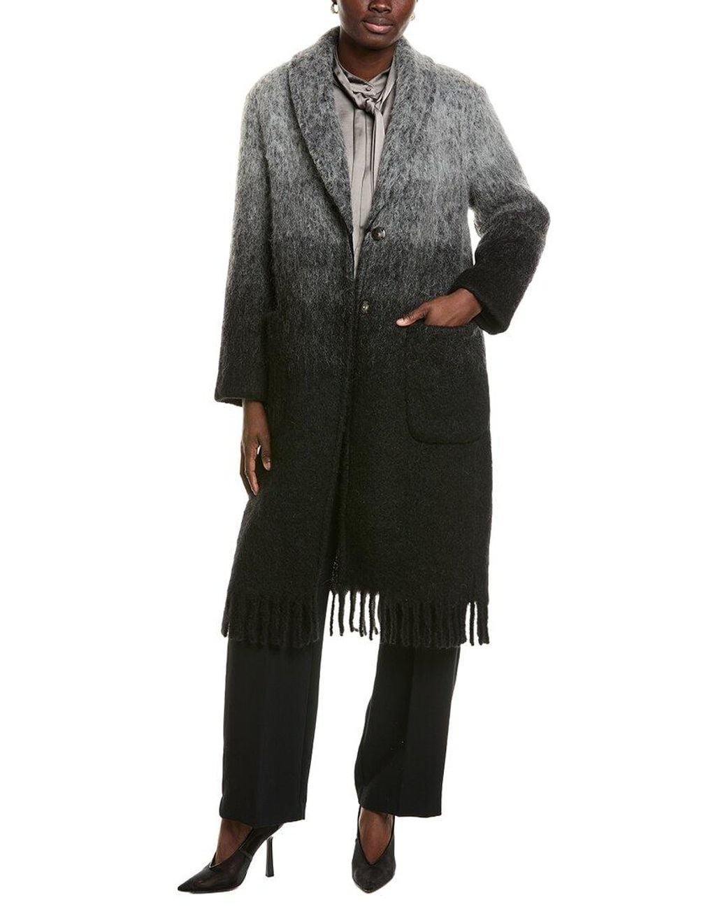 Marc Cain Black Mohair, Wool, & Alpaca-Blend Coat