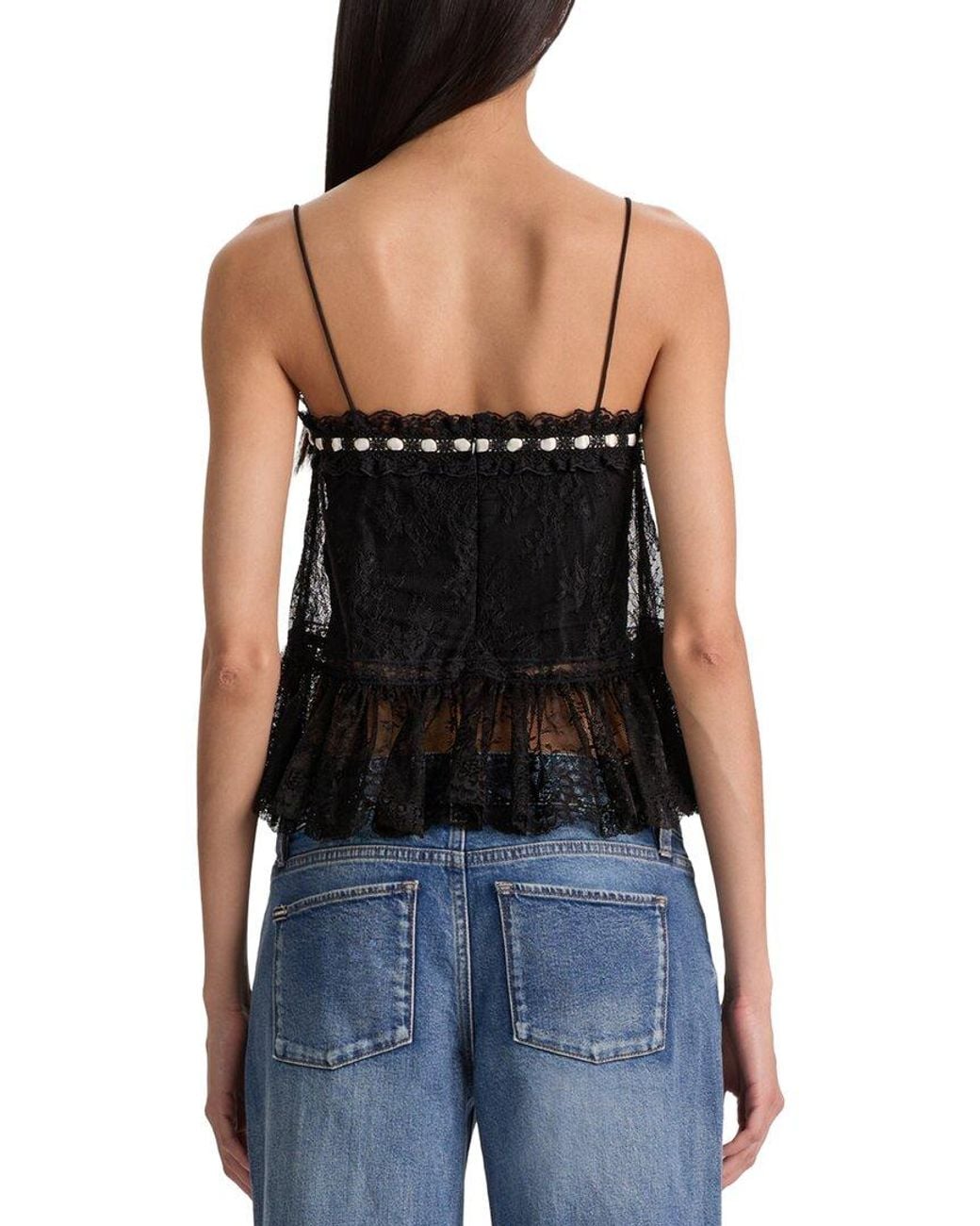 Alice + Olivia Black Alessia Lace Ruffle Crop Top