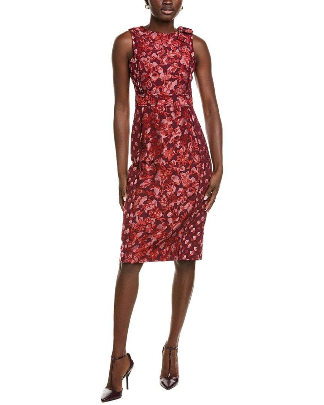 St. John Red Floral Midi Dress