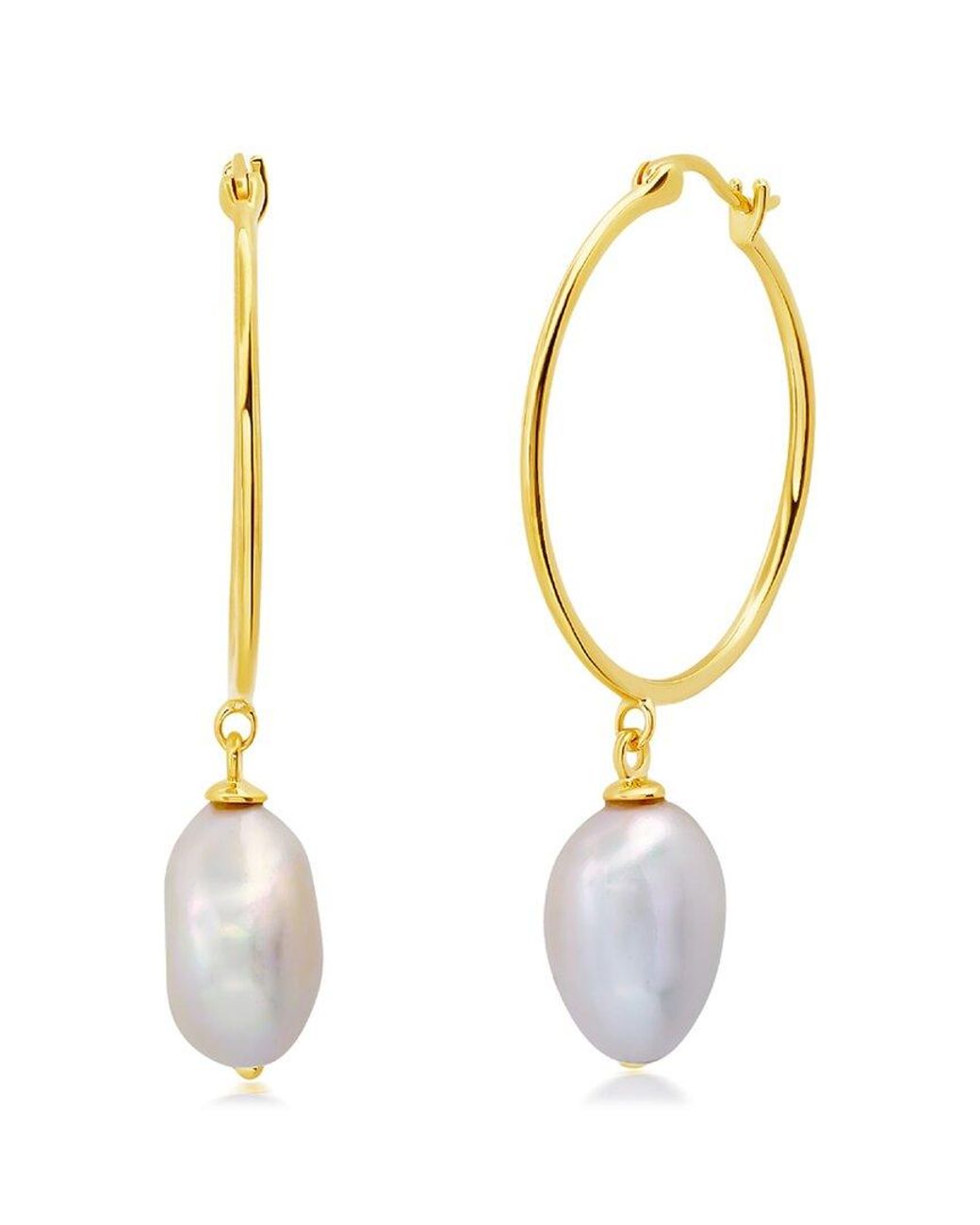 MaxColor Metallic 18k Plated 26mm Pearl Hoops