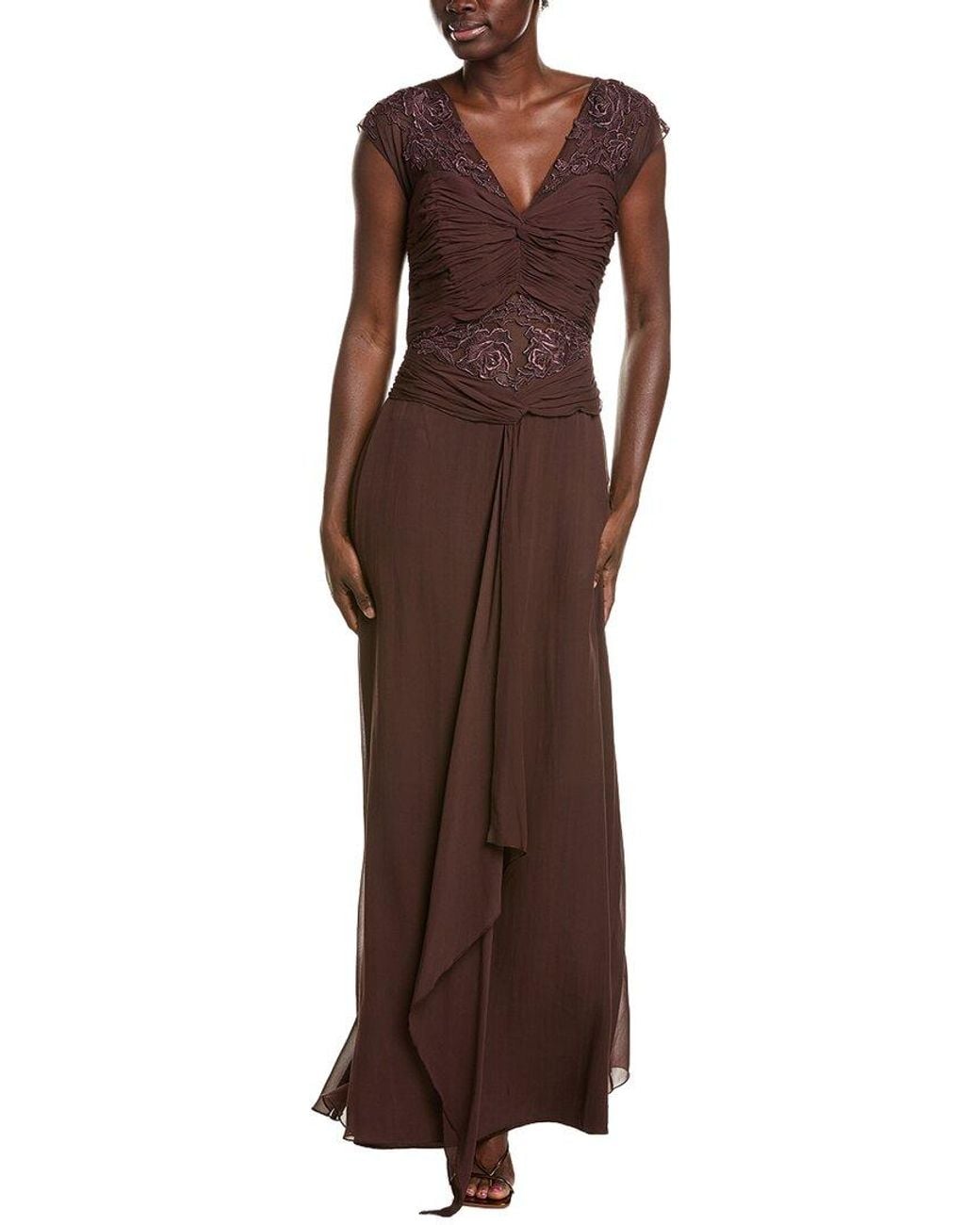 Issue New York Brown Solid Silk Shell Gown