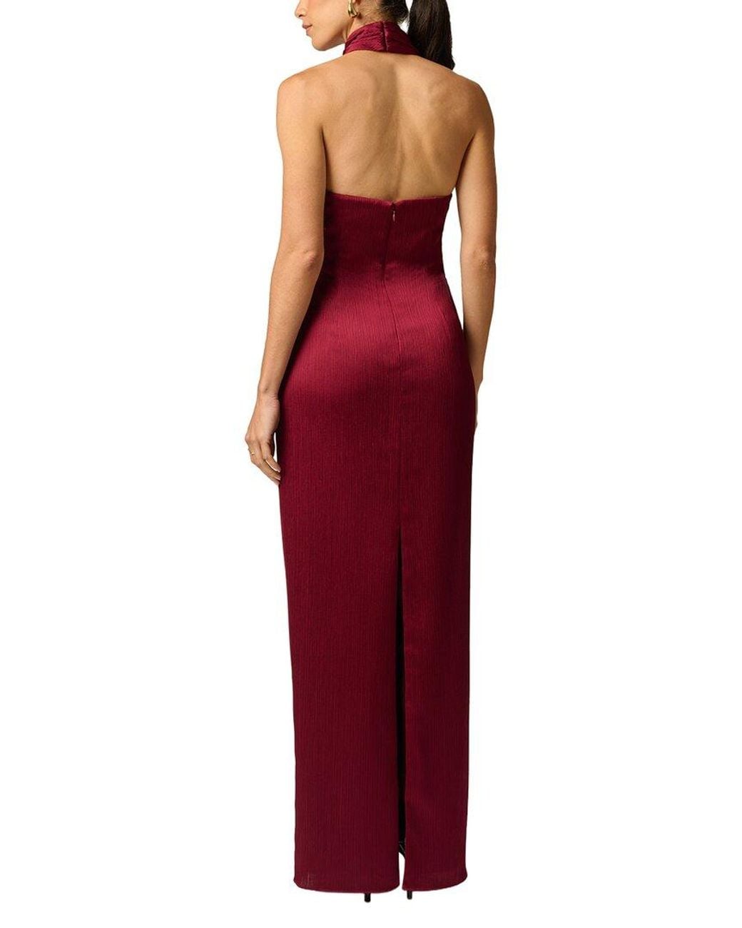 ADRIANNA EVE Red Crinkle Satin Long Dress