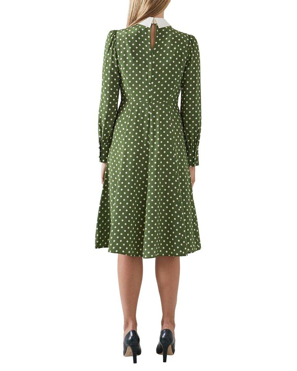 lk bennett green polka dot dress Midi Dress Lk Bennett Green Polka Dot Dress LK Bennett Polly Polka Dot Tie Neck Long