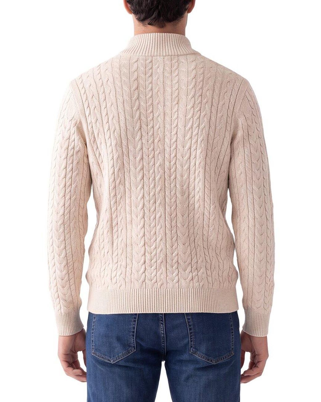Raffi Blue Cable 1/4-Zip Mock Neck Sweater for men