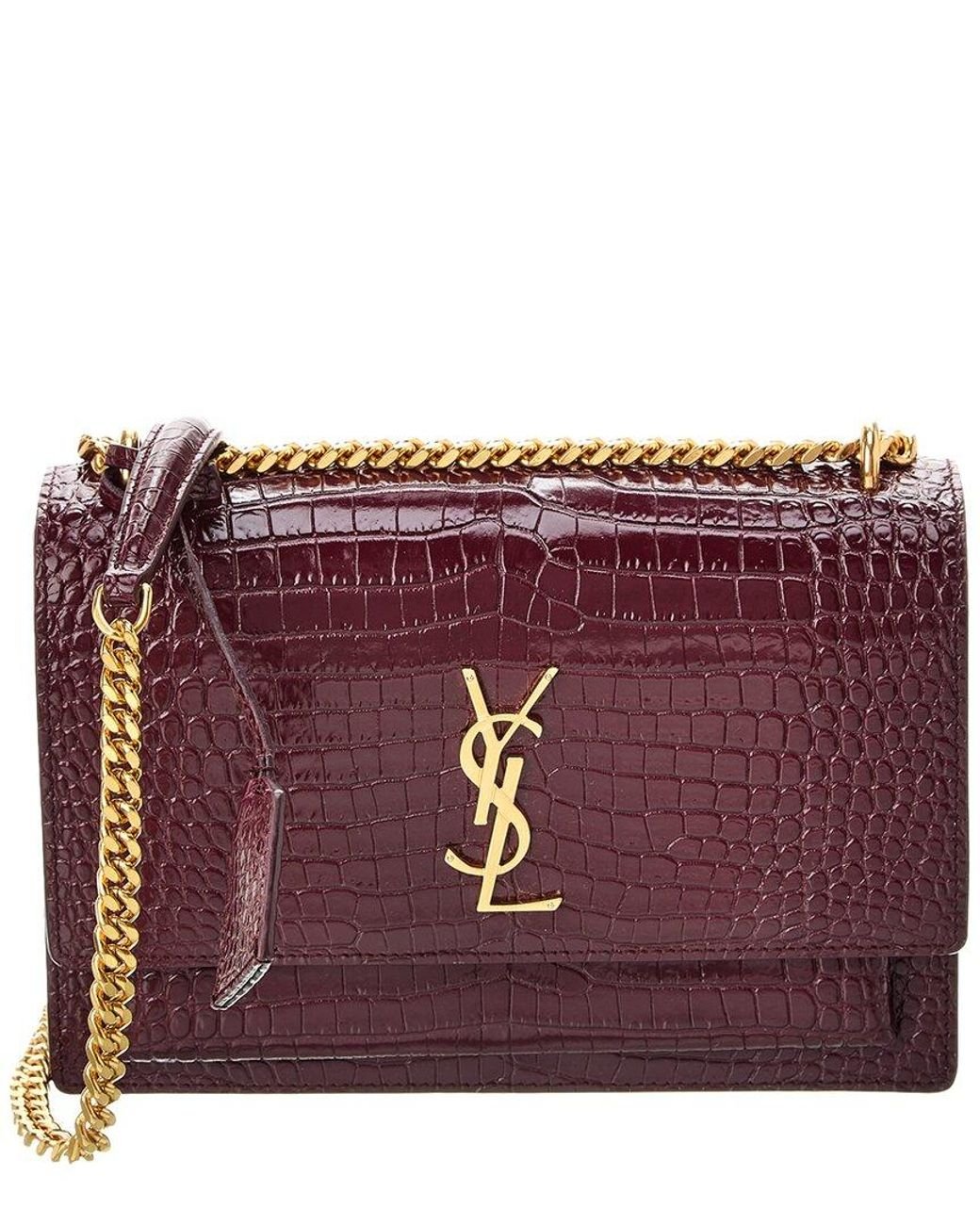 Saint Laurent Sunset Medium Croc-embossed Leather Shoulder Bag in Purple |  Lyst