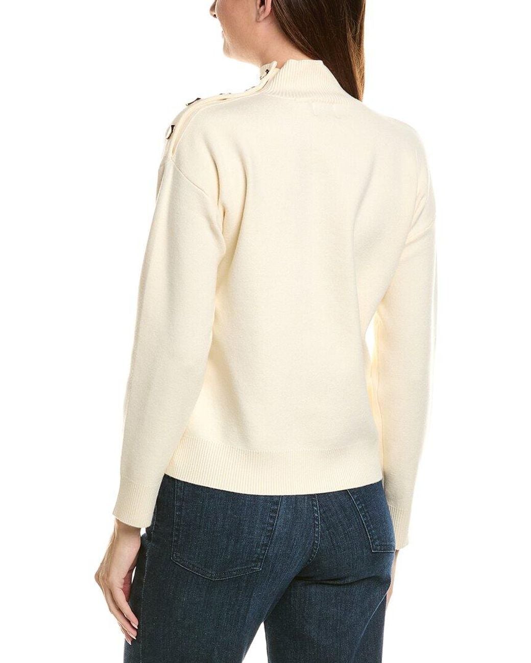 Tahari White Elie Tahari Embellished Mock Neck Sweater