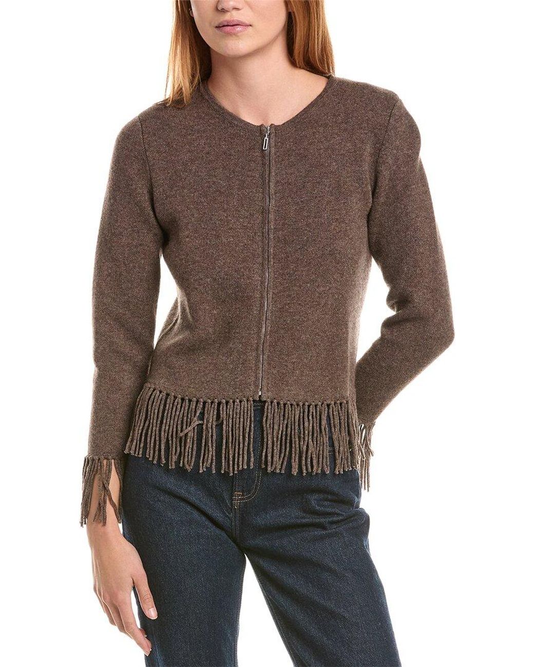 Sofiacashmere Brown Cropped Crewneck Milano Wool & Cashmere-blend Jacket