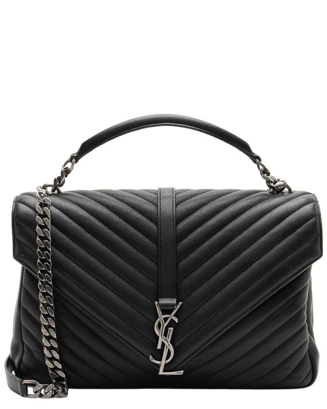 Saint Laurent Black Matelasse Calfskin Monogram College Large Shoulder Bag (Authentic Pre-Loved)