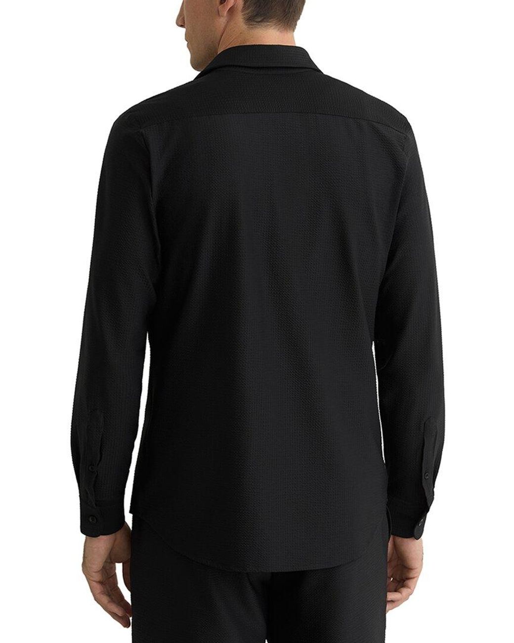Reiss Black Solarko Cutaway Seersucker Casual Shirt for men