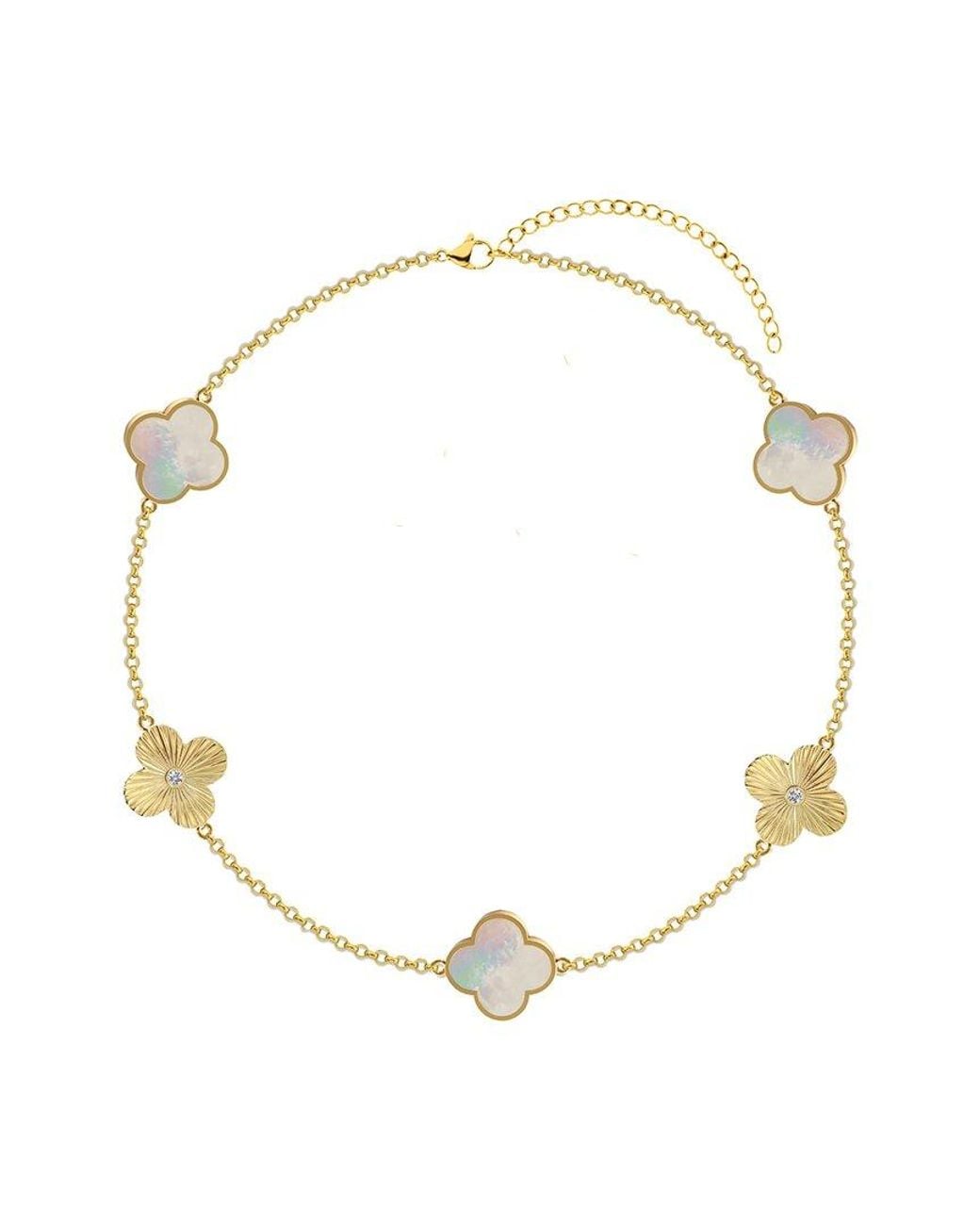 Gabi Rielle Metallic 14k Over Silver 10mm Pearl Cz Clover Dual-sided Bracelet