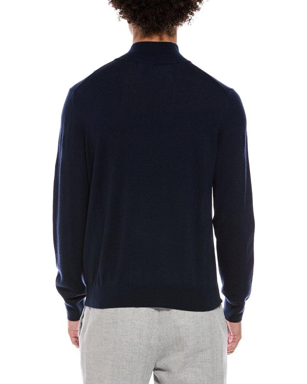 Bruno Magli Blue Merino Wool-blend Blend Zip Mock Neck Sweater for men