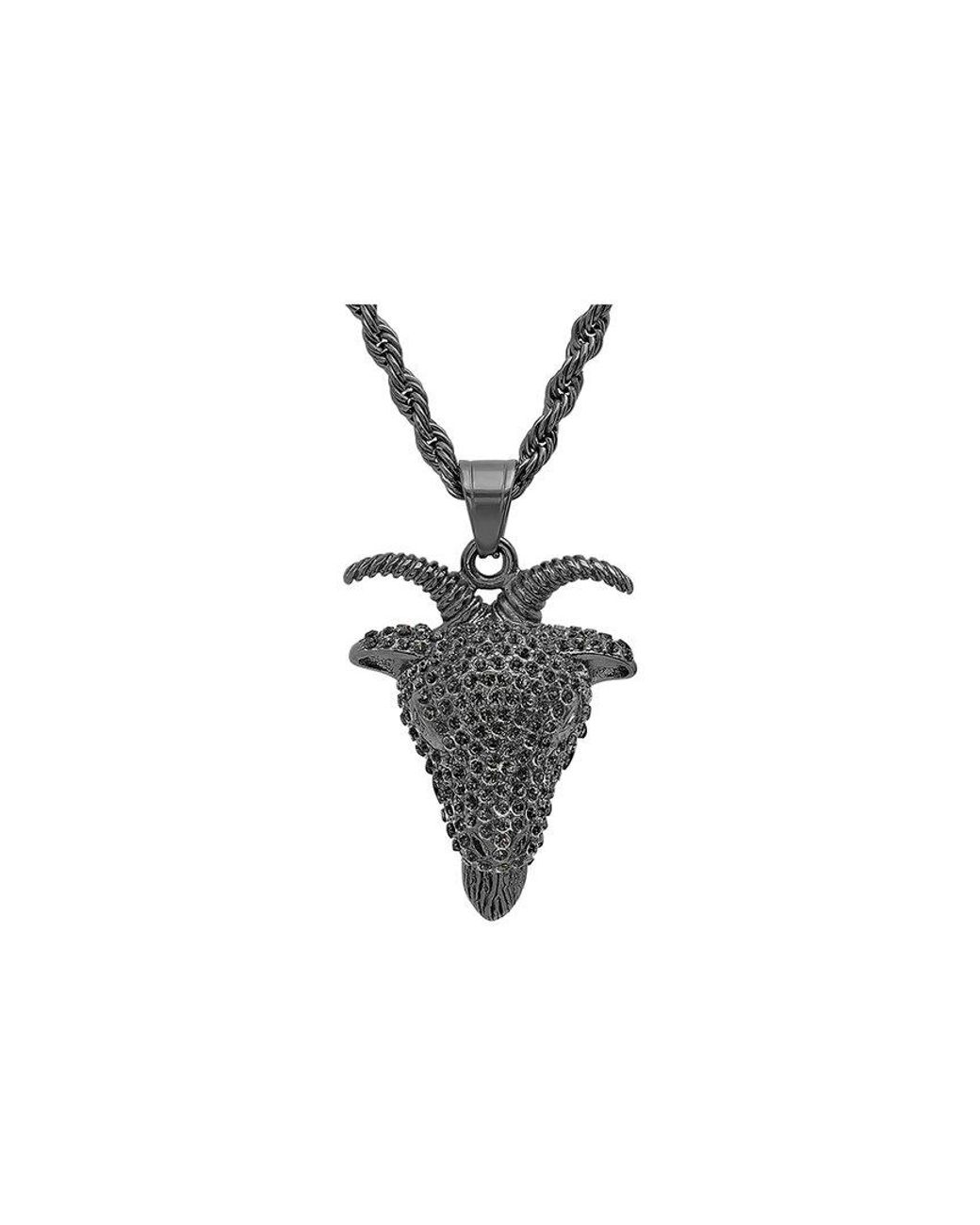 Anthony Jacobs Stainless Steel Goat Head Pendant Necklace in White for