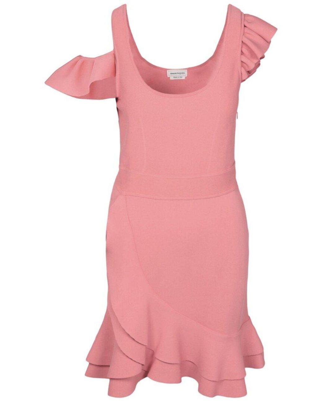 McQueen Pink Compact Knit Mini Ruffle Dress