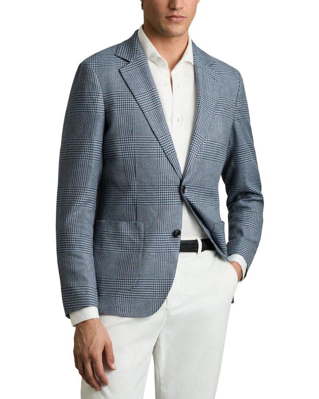 Reiss Blue Gould Notch Prince Wool & Linen-Blend Formal Jacket for men