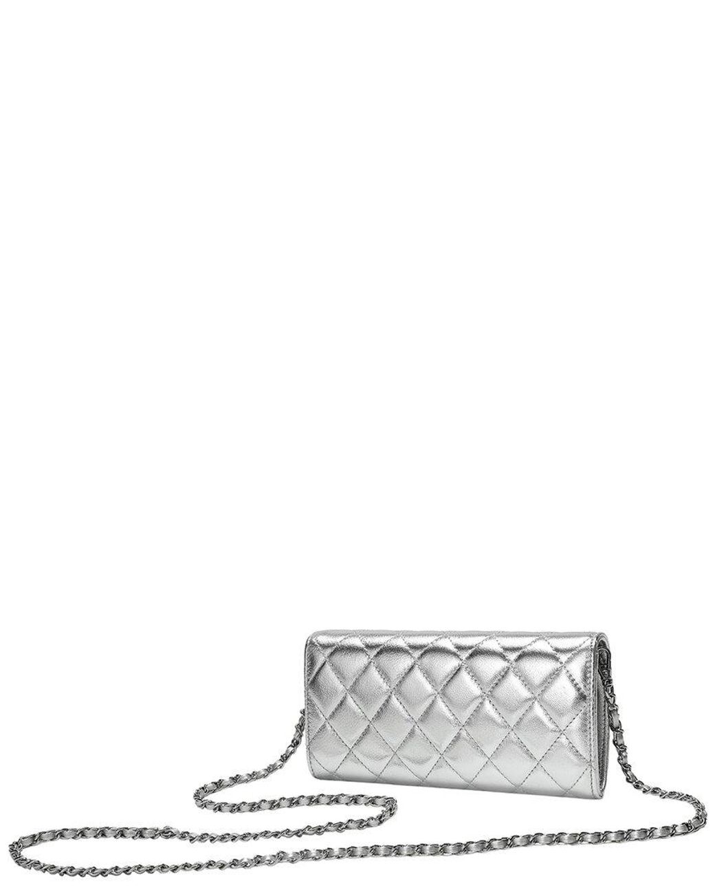 Tiffany & Fred Paris Gray Metallic Quilted Crossbody/Wallet