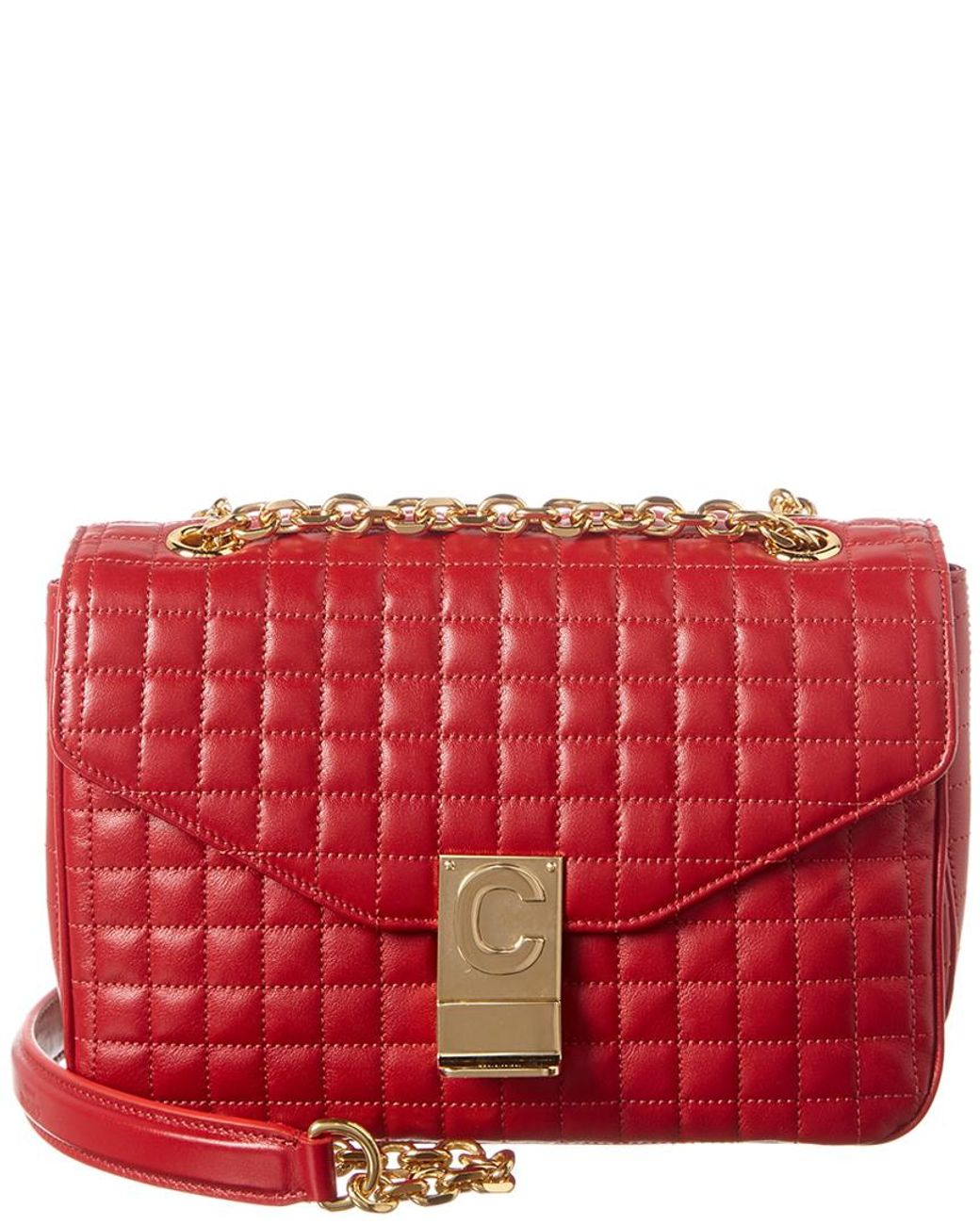 Celine Medium C Quilted Leather Shoulder Bag in Red | Lyst