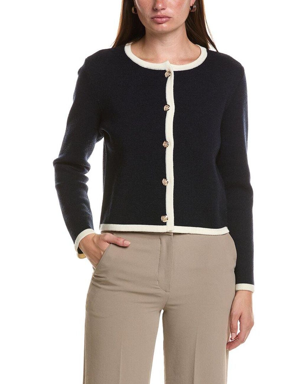 Bruno Magli Black Tipped Merino Wool Cropped Jacket