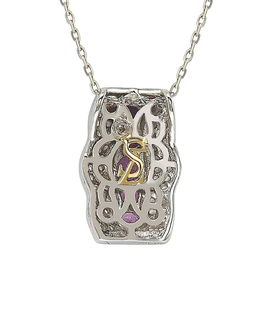 Suzy Levian Multicolor Silver 0.02 Ct. Tw. Diamond & Sapphire Pendant Necklace