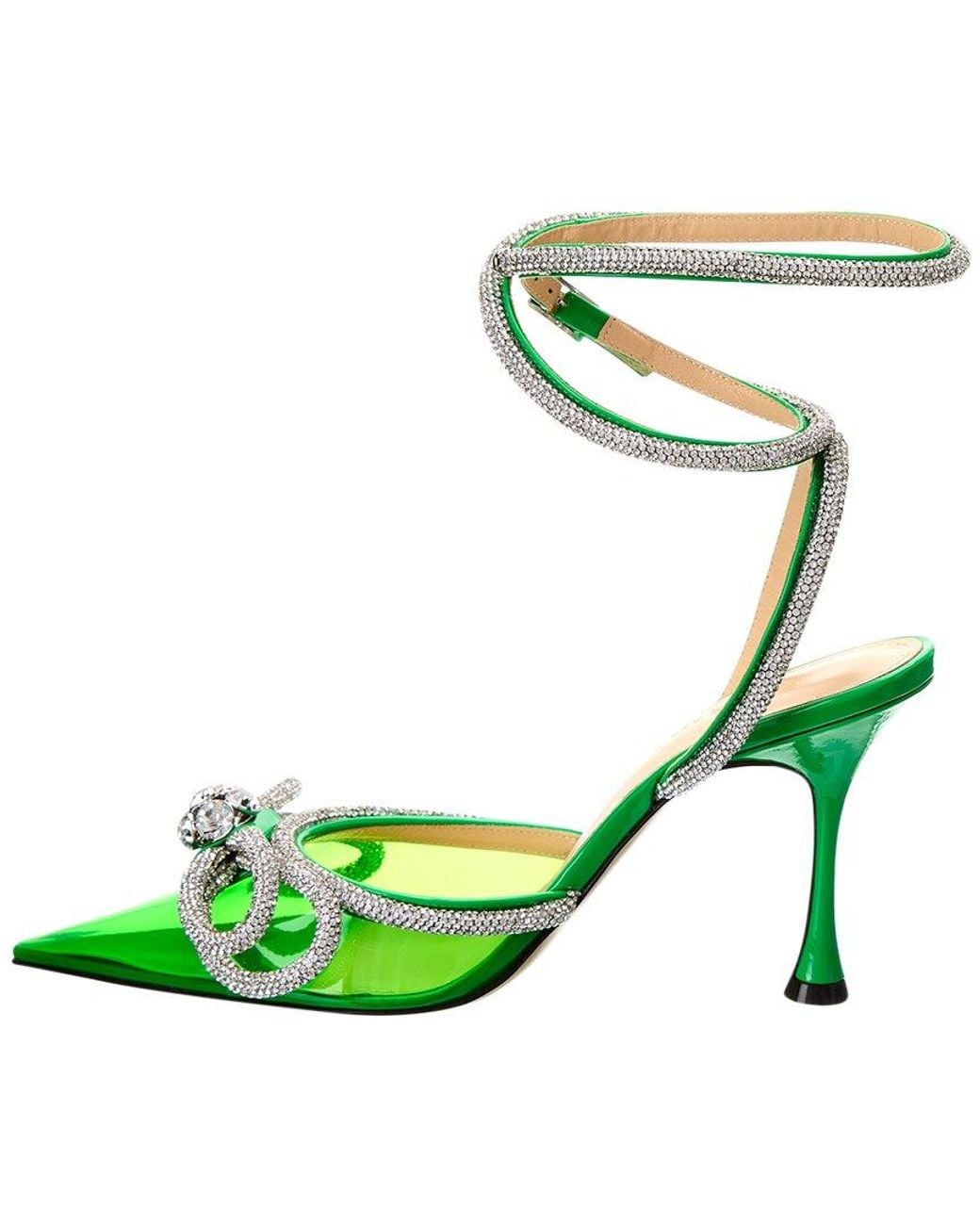 Mach & Mach Green Double Bow Vinyl & Leather Pump