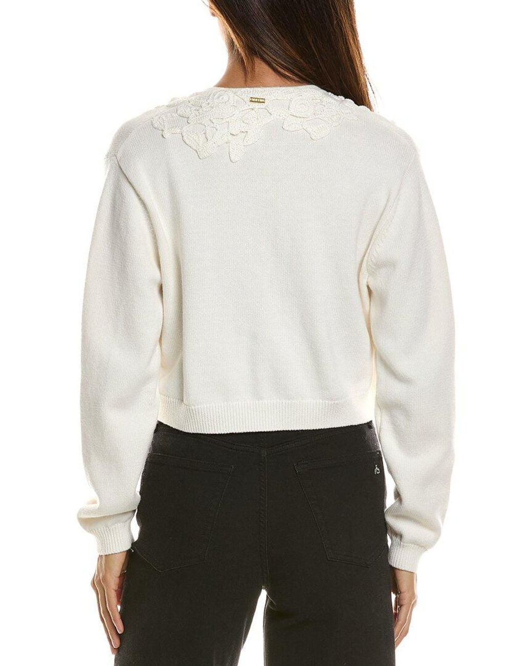 Toccin White Rosalind Floral Knit Applique Cardigan