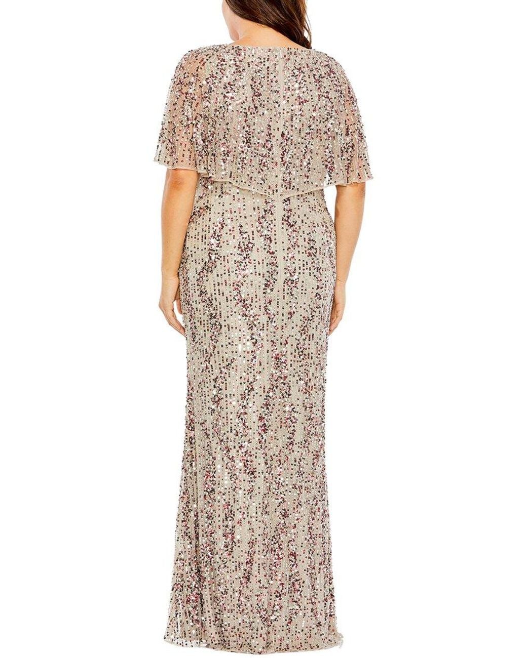 Mac Duggal Gray Plus Embellished Sequin Column Capelet Gown