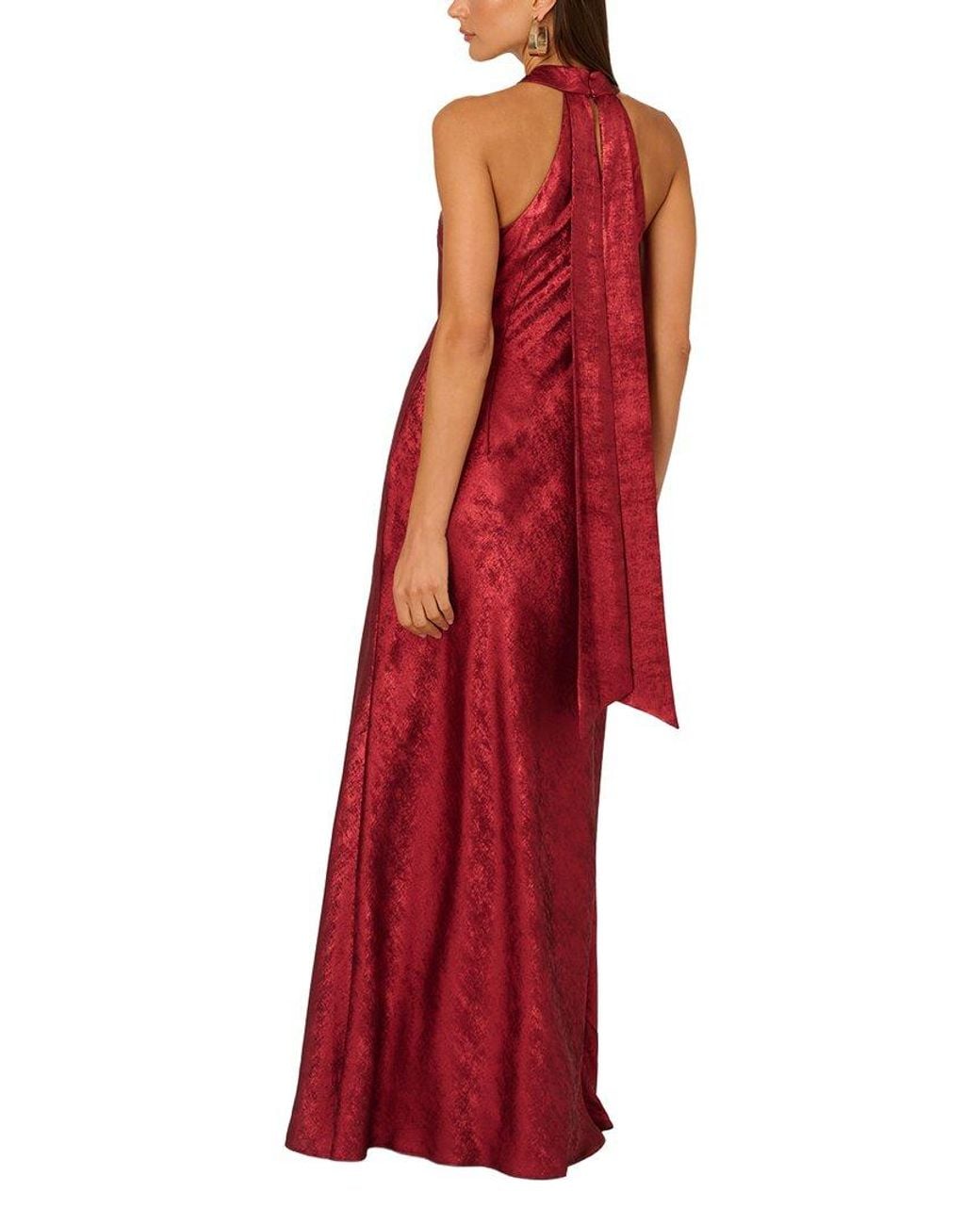 ADRIANNA EVE Red Foiled Woven Bias Halter Gown