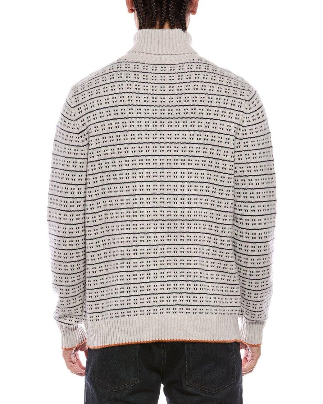N.Peal Cashmere Gray Pattern Stitch 100% Cashmere Roll Neck Sweater for men