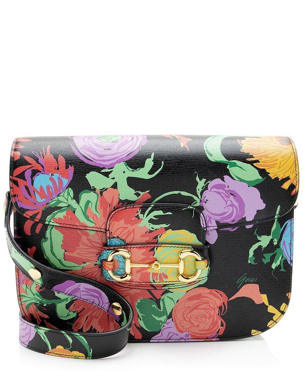Gucci Multicolor Leather Floral Horsebit 1955 Medium Shoulder Bag (Authentic Pre- Loved)