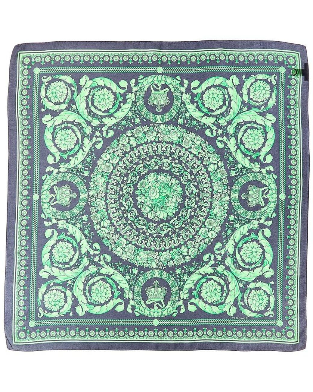 Versace Green Barocco Print Silk Scarf