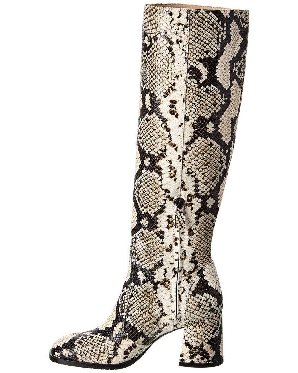 Stuart Weitzman White Nola Snake-Embossed Leather Knee-High Boot