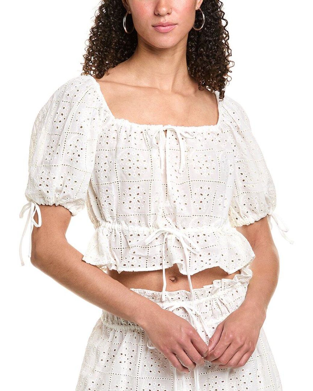 Ganni White Light Broderie Anglaise Cropped Top