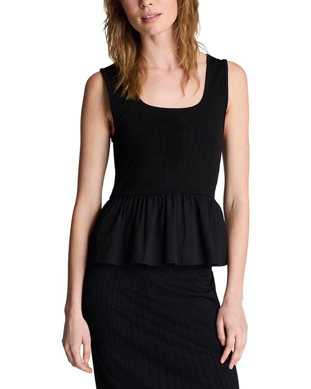 Kenneth Cole Black Combo Peplum Tank Seamless