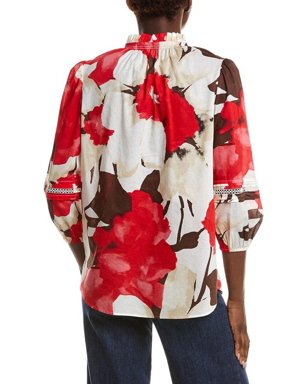 Anne Klein Red Ruffle Neck Top