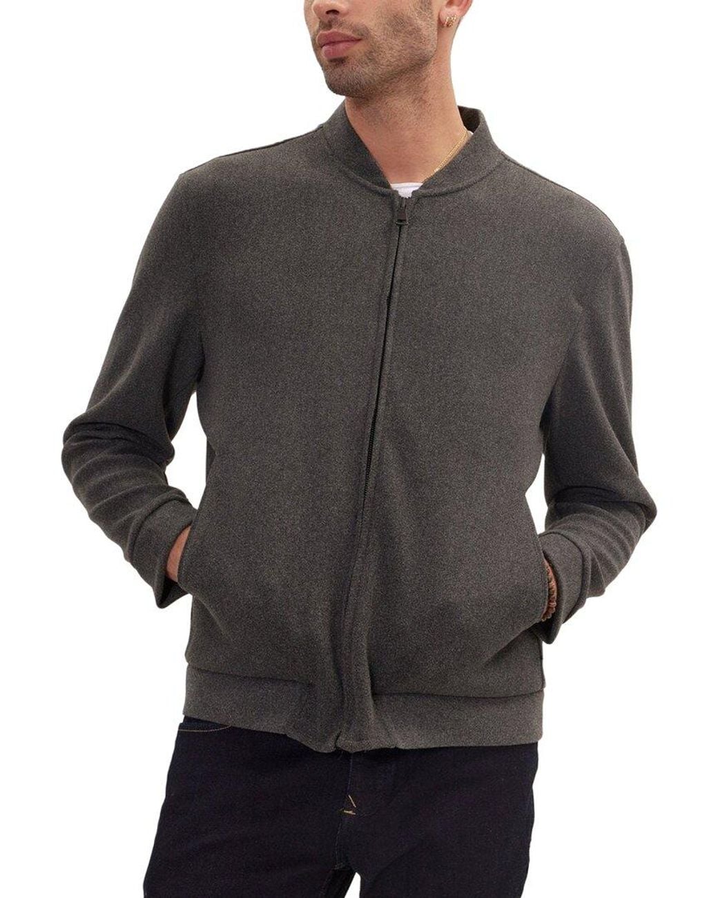 Ron Tomson Gray Relaxed Unlined Varsity Zipper Jacket for men
