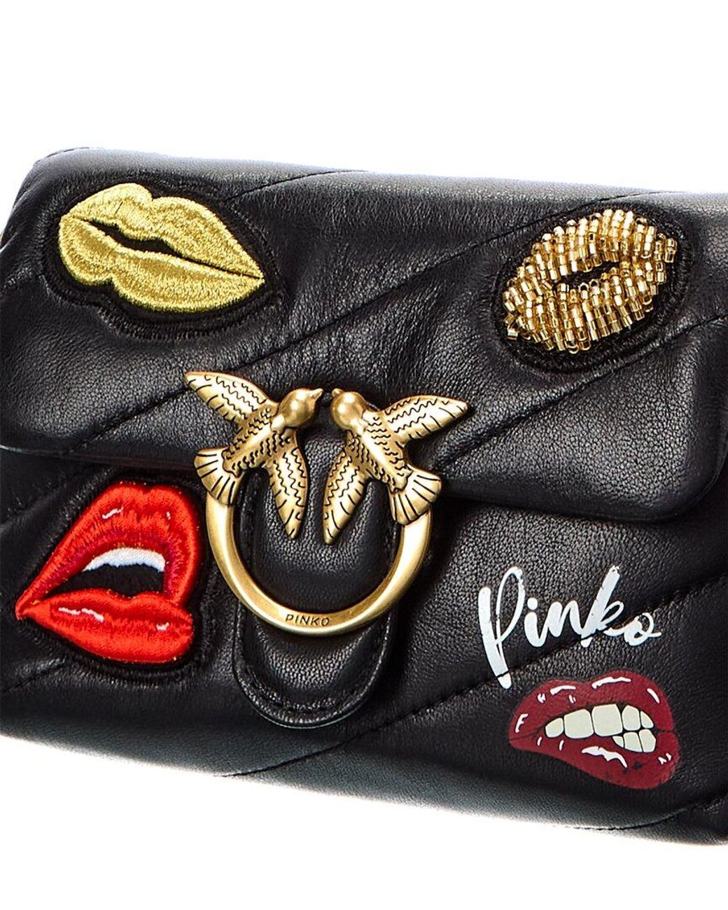 Pinko Love Baby Puffer Red Lips Leather Crossbody in Black | Lyst
