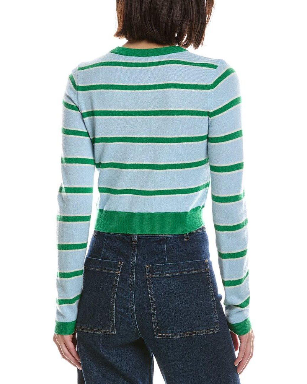 Alice + Olivia Green Dollie Striped Cashmere Cardigan