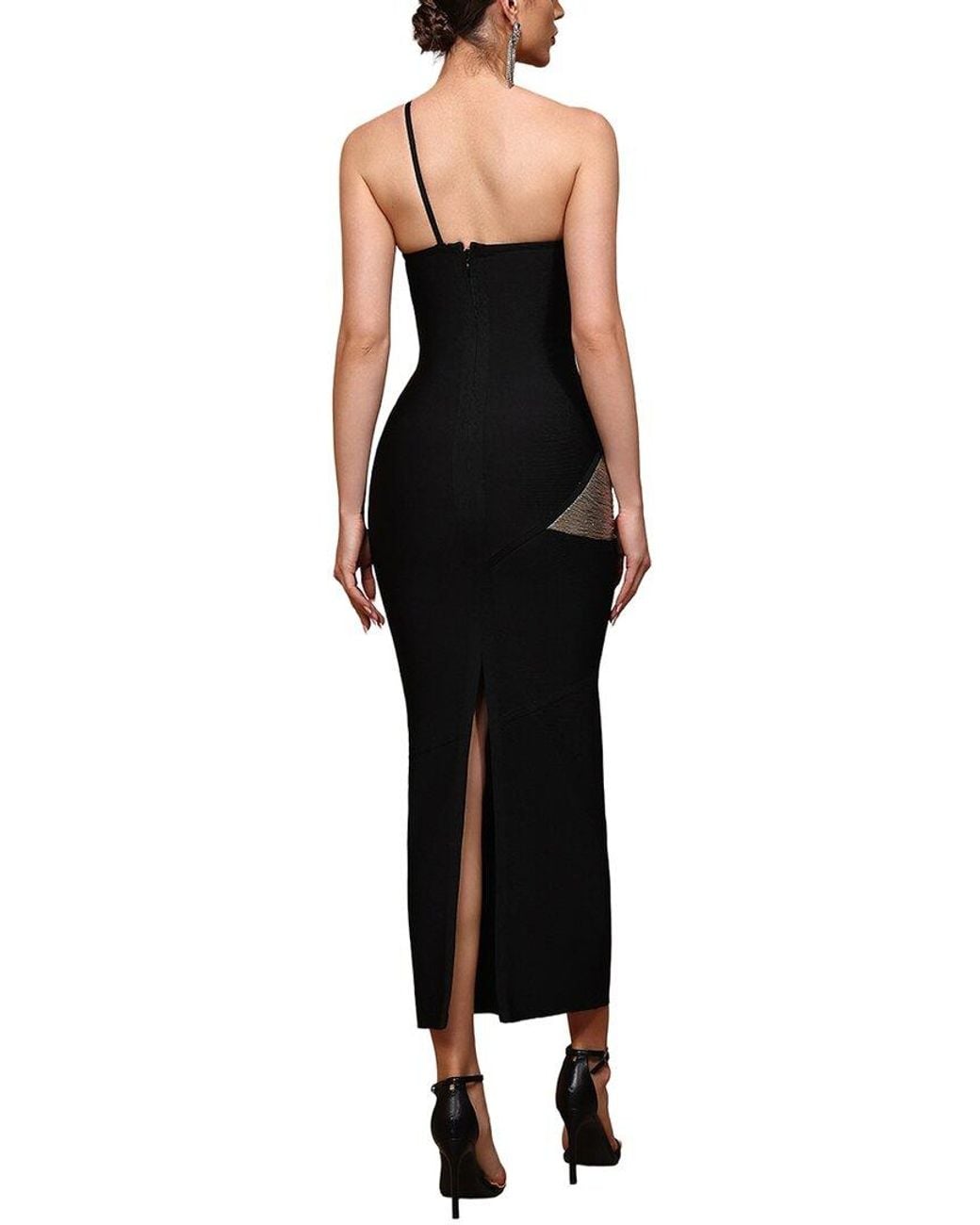 Dilireba Black One Shoulder Print Midi Dress